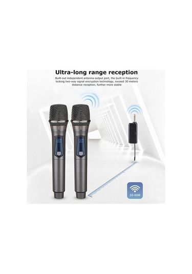Bloomnest Şarj Edilebilir Kablosuz Mikrofon Seti - Vhf, Çift Mikrofon, Ev Ktv Dış Mekan Sahne Konferans Gümüş Gümüş