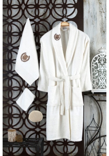 Güvenal Rüya 5 Parça Nakışlı Bornoz Seti | Bornoz Takımı