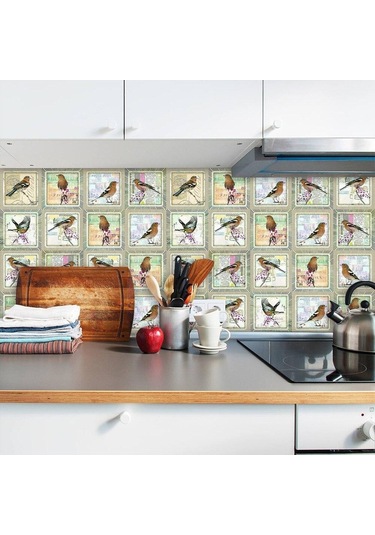 Simülasyon Damga Çiçekler Kuşlar Kristal Sert Fayans Duvar Sticker Mutfak Dolap Ev Dekor Sanatsal Fresk Peel Sopa Duvar Çıkartmaları 20cmx20cmx10pcs Diğer