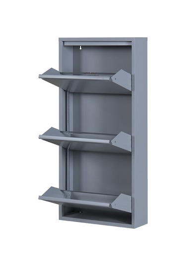 Kaser 3Lü Gri Metal Ayakkabılık Gri