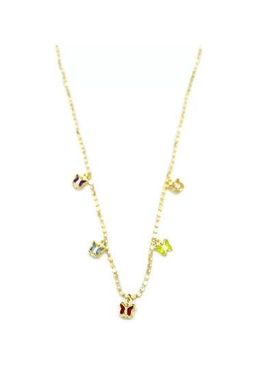 Ezme Zincir Charm Kolye - Altın Çok Renkli 10925308