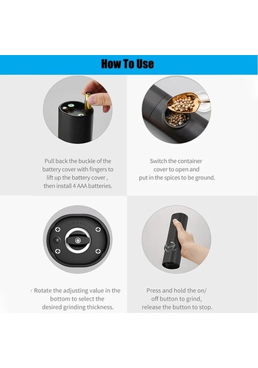 Jialan Elektrikli Karabiber Öğütücü Baharat Öğütücüler Siyah