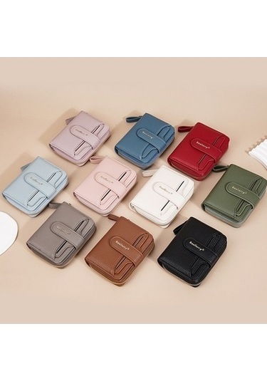 Linjinxu Baellerry N1915 Lychee Desen Çoklu Kart Yuvası Fermuarlı Kadın Kısa Cüzdan Süt Kayısı Çok Renkli