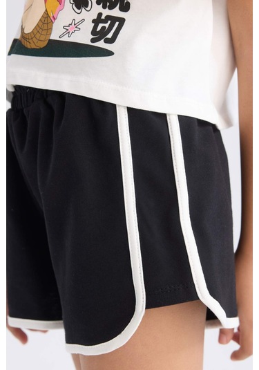 DeFacto Kız Çocuk 2'li Takım Kısa Kollu Tişört Esnek Belli Şort E3817A825SMER105 Ekru