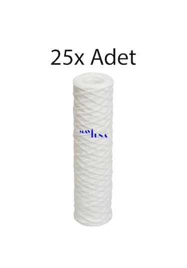 25 Adet 10" İnç 1 Mikron Tortu Polipropilen İp Sargılı İplik Su A