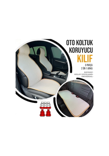 Oto Koltuk Koruyucu Kılıf Krem Universal 2+1 Parça Ön Arka A+ Kalite