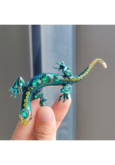 Yeşil Vintage Sürüngen Şekilli Broş Zarif Sahte Kristal Pin Hayvan Şekli Erkek Giysileri Rozeti Moda Aksesuarları Yeşil