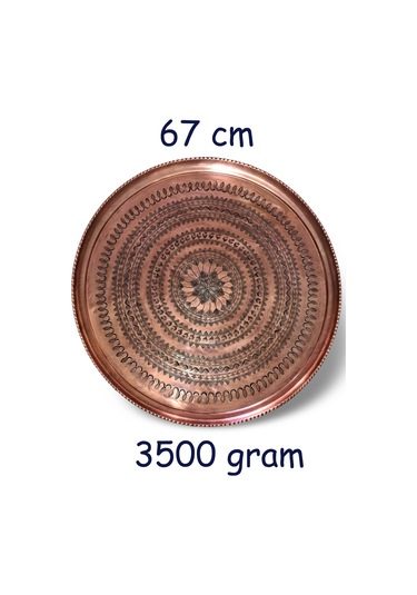 67 Cm El İşlemeli Otantik Desenli Kalın Urfa Bakır Tepsi - Bakır-tps459 Antik Bakır