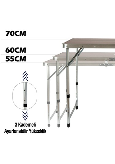 Funky Chaırs Şemsiyeli Tabureli Katlanabilir Piknik Masası Seti - Kahverengi