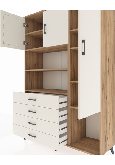 Hyperion Dolap 8 Raflı 4 Çekmeceli 3 Kapaklı 132x44x195 Çam-a... Çam