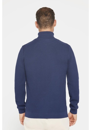 Slim Fit Tam Boğazlı Tüylenme Yapmayan Erkek Lacivert Kazak-29513 Lacivert