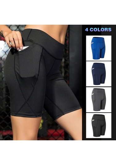 Wezone Yüksek Bel Yoga Şortu: Nefes Alabilen, Esnek Ve Yan Cep Detaylı Kadın Spor Kıyafeti Mavi