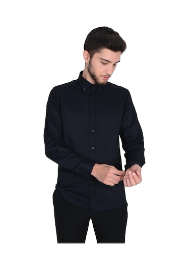 1011-yaka Düğmeli İnce Çizgili Erkek Gömlek 001