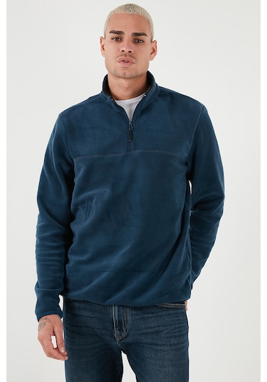 Buratti Regular Fit Anti-Pilling Tüylenme Yapmayan Dik Yaka Kalın Kışlık Şardonlu Erkek Polar 5896700 Indigo