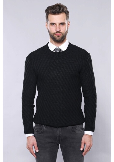 Desenli Bisiklet Yaka Siyah Triko Wessi 001