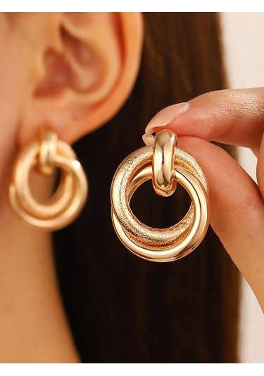 Vkemall Klasik Stilde Zengin Dokulu Altın Metal Küpe, Konforlu Tasarım Ve Çok Amaçlı Kullanım Gold