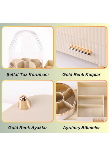 Makyaj Organizer Kozmetik Aksesuar Fırça Ve Takı Düzenleyici Çok Amaçlı Makyaj Kutusu Bej
