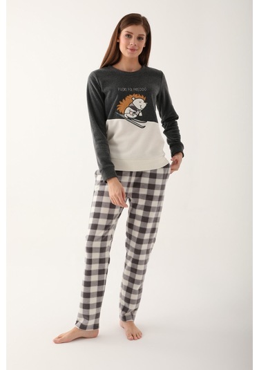 Arnetta Fa Fredo Koyu Gri Kadın Uzun Kol Pijama Takım