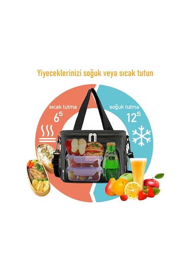Haegs Termal Çanta, Soğuk Sıcak Tutucu Yalıtımlı Çanta, Soğutucu Buzluk Yemek Çantası 8,5l - Gri