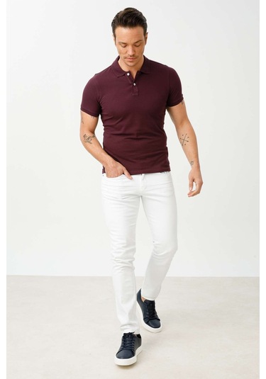 Erkek Mürdüm Standart Polo Yaka Tişört-9472 MÜRDÜM