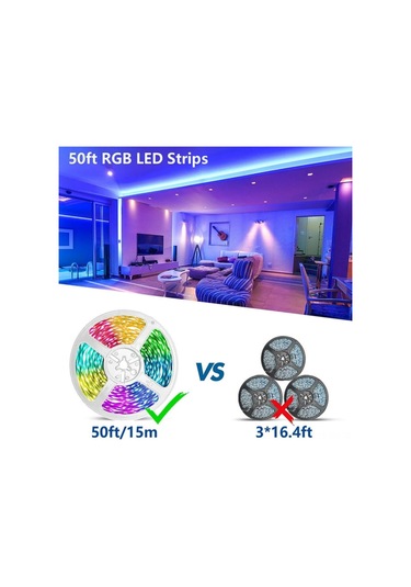 Ximistore9 15m Rgb Led Işık Şeridi, Müzik Senkronu Renk Değiştirme, Bluetooth Uygulama+kumanda Kontrolü, Ev Dekorasyonu Işıklı Şerit Renk