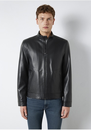 Mavi - Siyah Biker Ceket 0110789-71379 Siyah