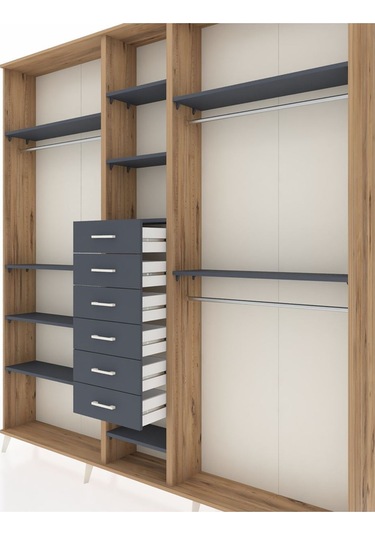 Arges Dolap 10 Raflı 6 Çekmeceli 3 Askılı 220x30x243 Çam-antrasit/antrasit Antrasıt/antrasıt