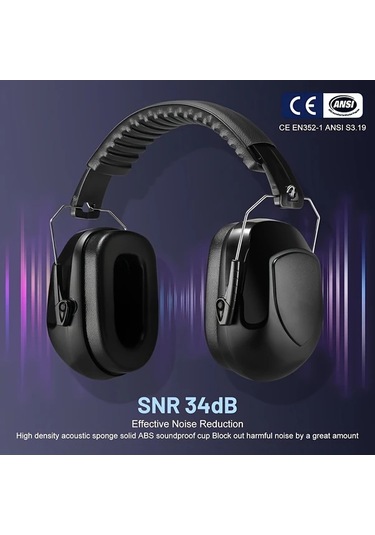 Fochsia Black, 34db Snr Kulaklık Ses Azaltıcı Endüstriyel Ve Müzik İçin Ayarlanabilir Baş Bandı