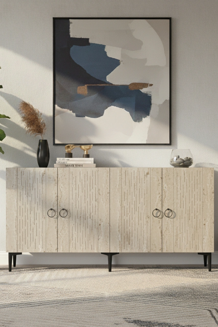 Ka1515bt Raın150 Konsol, Kahve Köşesi, Tv Sehpası Beyaz-traverten 150cm Beyaz