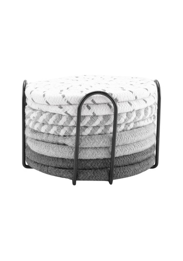 8 Adet Bardak Altlığı Tutuculu, 4 Renk Emici Bardak Altlığı, B Beyaz - Gri