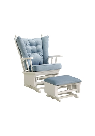 Meltem Kids Sallanır Emzirme Dinlenme Koltuğu Sallanan Sandalye Sallanan Koltuk + Markiz (Beyaz-Soft Mavi 3020)