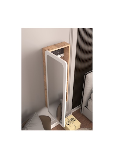 Lune Takı Dolabı Aynalı Çok Amaçlı Hediyelik Takı Dolabı Atlantik Çam Gövde Beyaz Kapak