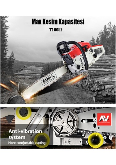 Staxx Benzinli Testere 4.3hp 52cc Ağaç Kesme Motoru Zincir-yağ