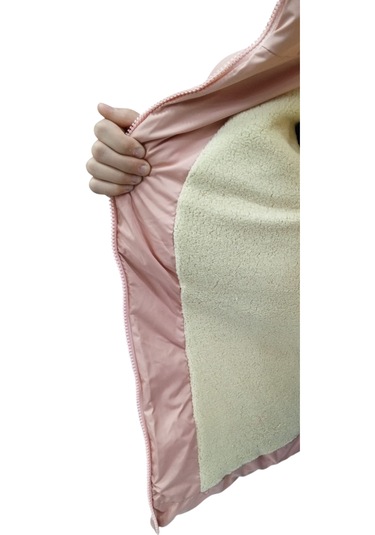 Kız Çocuk Kapüşonu Çıkabilen Fermuar Kapamalı Beli İp Bağlamalı İçi Peluş Astarlı Pembe Mont Pembe