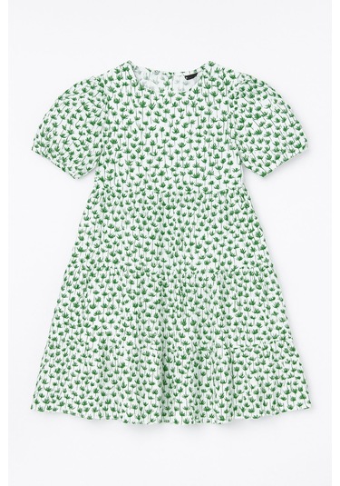 Palmiye Desenli Kız Çocuk Yazlık Elbise Yeşil