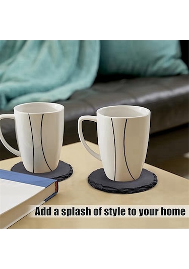 6 Adet Yuvarlak İçecek Altlıkları, 4 İnç Kaya Taş Altlıkları Toplu Altlıklar Siyah