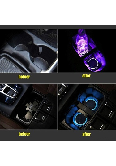 Geeksen Araç İçin 2'li Usb Şarjlı 7 Renkli Led Işık, Cam Tutucu Atmosfer Aydınlatması Ve Kaymazsız Döşeme