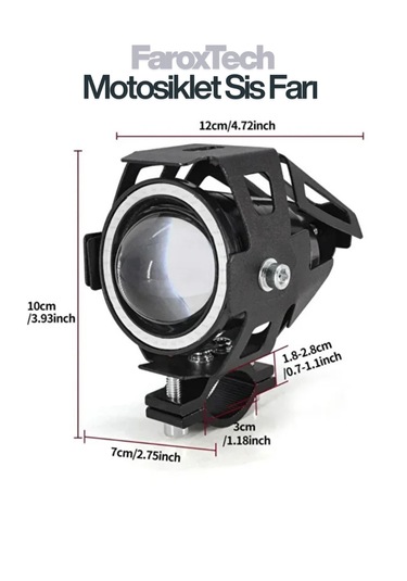 Motosiklet Sis Farı Lensli Projeksiyon Led, Halo Halkalı, Suya Dayanıklı, Evrensel Kelepçe