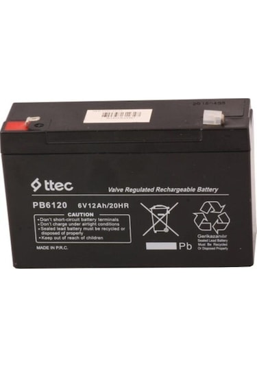 Ttec 6 Volt 12amper 6v/12ah/20hr Kuru Tip Bakımsız Akü 2024 Üretim