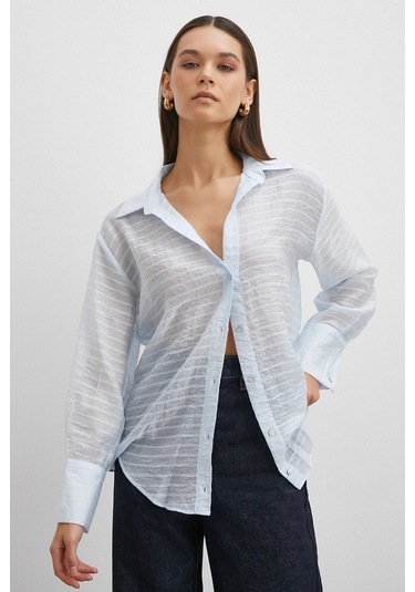 Kabartma Çizgili Gömlek Mavi Mavi