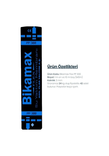 Bikamax Pp 300 Flex Rulo Membran, 3 Mm, Polyester Keçeli, 1 Rulo 10 M2 1 Palet 42 Rulo