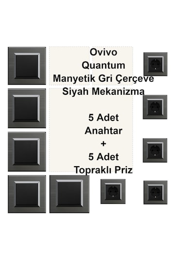 Asyagrup Ovivo Quantum Manyetik Gri İkili Set Anahtar - Priz