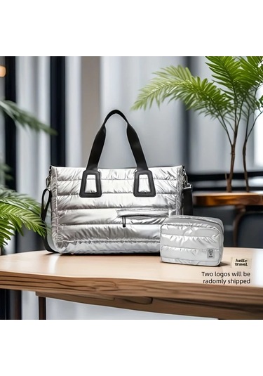 Gateesat Silvery Two Piece Set 2 Parça Büyük Kapasiteli Sportör Çapraz Body Fitness Çanta Gümüş İki Parça Takım Elbise