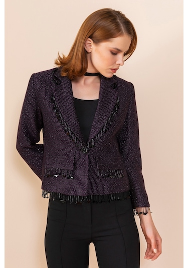 Serpil Exclusive Kadın Püskül Detaylı Kısa Blazer Ceket Mor