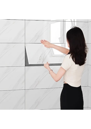 Kenpazar Beyaz Mermer Desenli Alüminyum Plastik Duvar Sticker