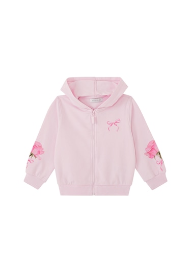 Monnalisa Çiçek Desenli Kapüşonlu Sweatshirt Pembe