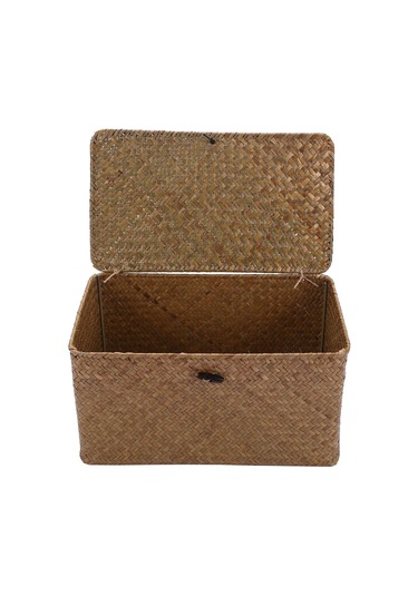 Soulader Doğal Rattan El Örgüsü Kapaklı Organizatör Sepet Makyaj, Çamaşır Ve Mücevher Saklama Kutusu Driftwood Ve Deniz Çayırı Dokuma Dekoratif Depolama Çözümleri Çok Renkli