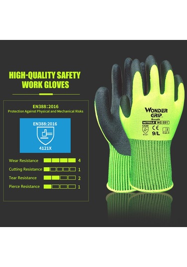 Youmex Wg-501 Nitril İş Eldiveni - Dayanıklı, Nefes Alabilir, Bahçe Ve Ev İşleri İçin - Floresan Sarı L Beden