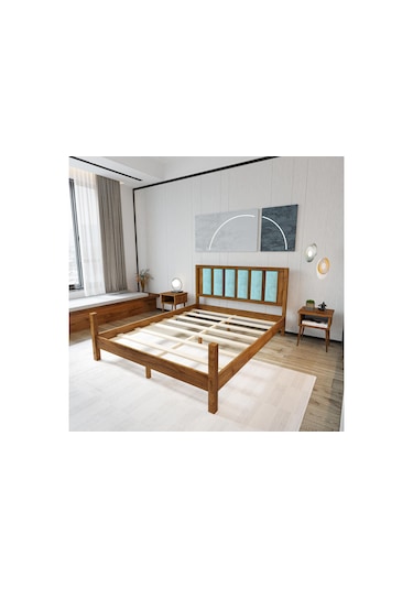 Orion Model Cam Göbeği Puflu Başlıklı Ceviz Renk Çam Ahşap Karyola-79 180 x 200 CM