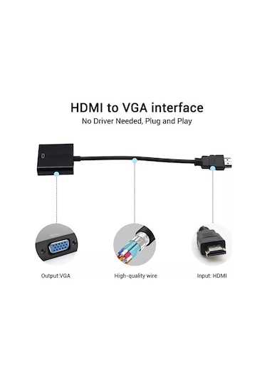 Batcell HDMI To VGA Dönüştürücü Çevirici Ekran Görüntü Aktarıcı Monitör Kablo